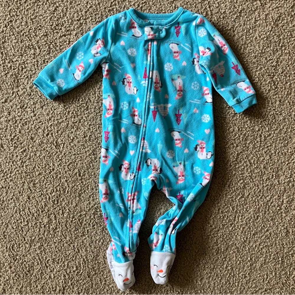 Carter's Blue and White Footies with Enclosed Feet 12M